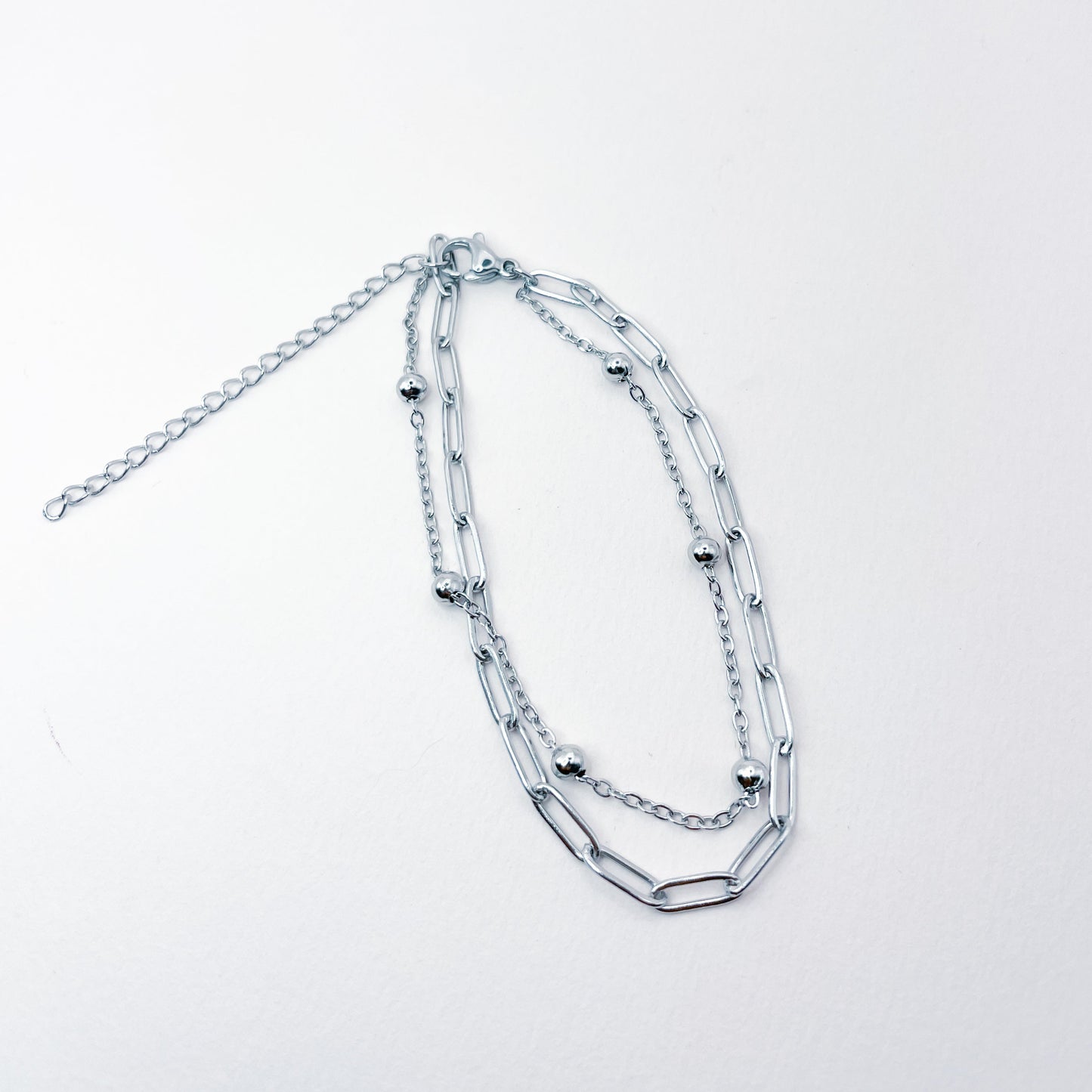 Bracelet double rangs en acier inoxydable argenté