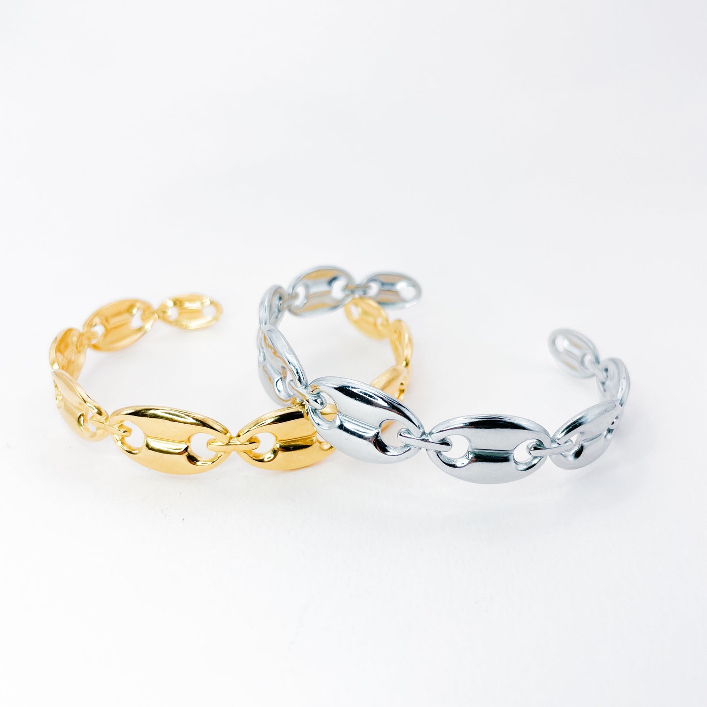 bracelets ouverts rigides et ajustables en acier inoxydable argenté et doré