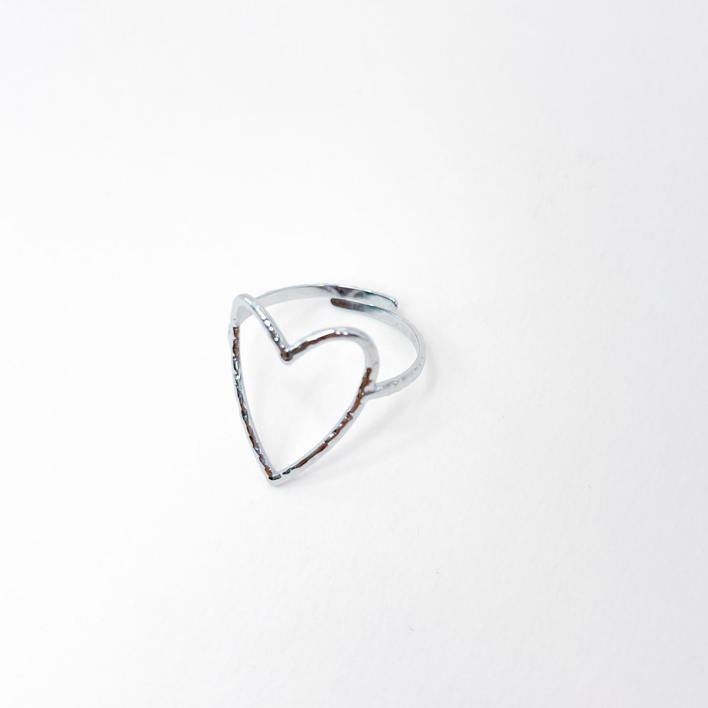 bague coeur argenté en acier inoxydable. ajustable et waterproof