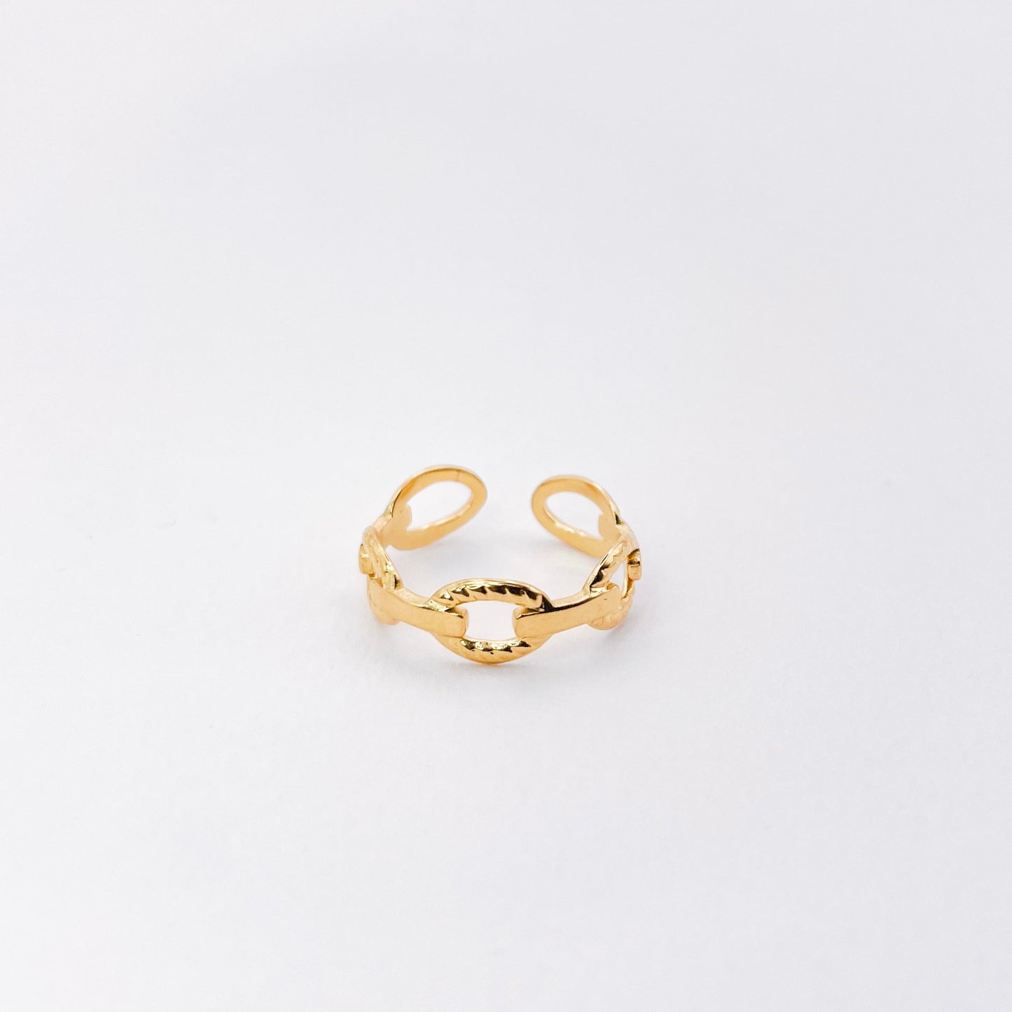 Bague effet chaîne, taille ajustable, acier inoxydable doré