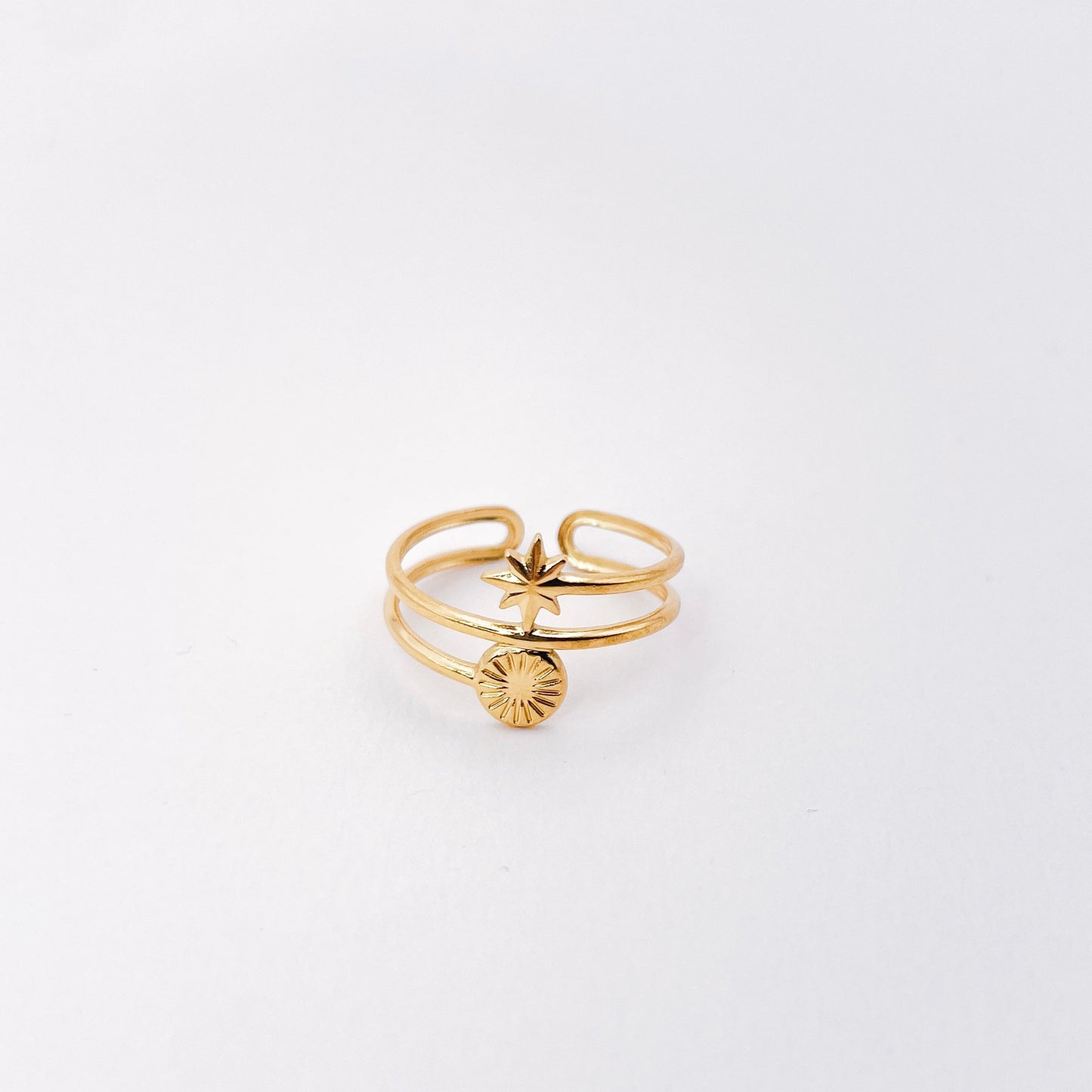 bague multirang à motif étoile en acier inoxydable doré, ne rouille pas