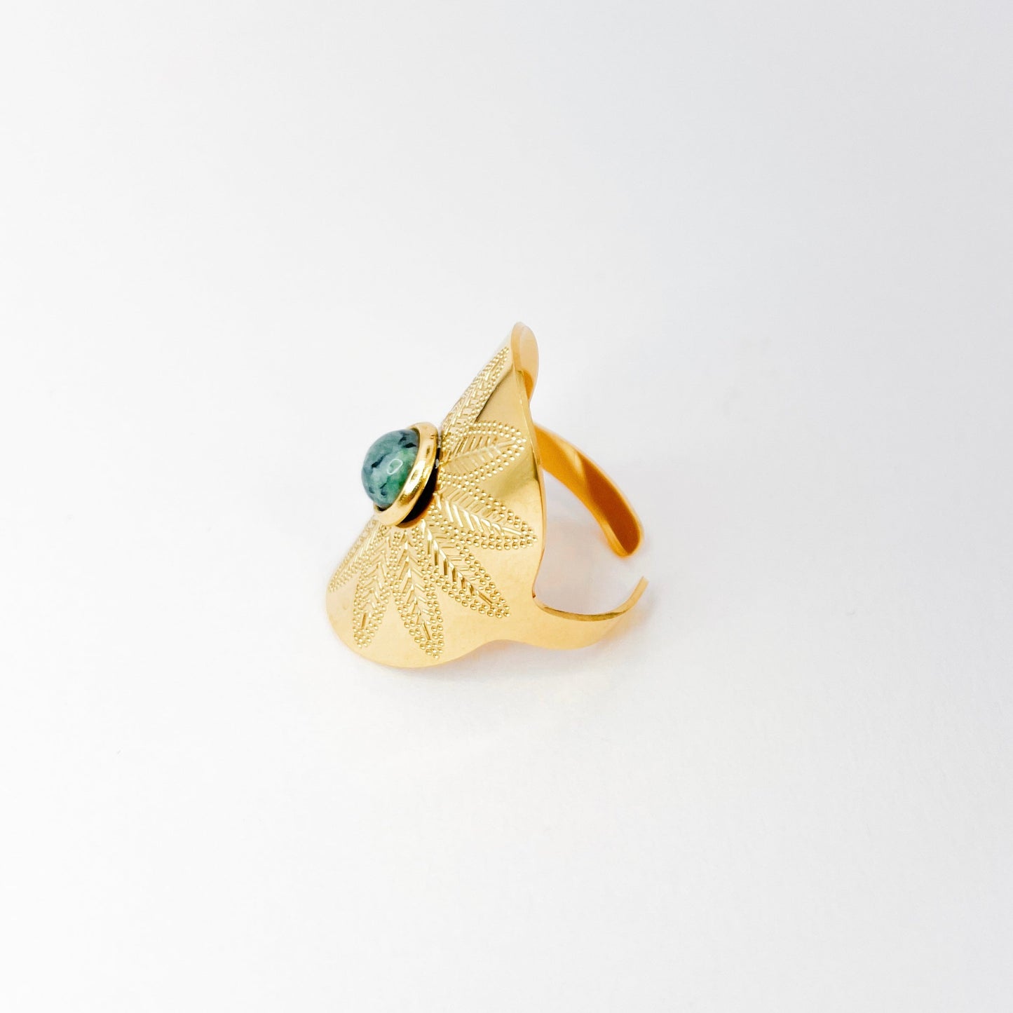 Bague manchette en acier inoxydable. ajustable et waterproof. pierre naturelle de jaspe africaine