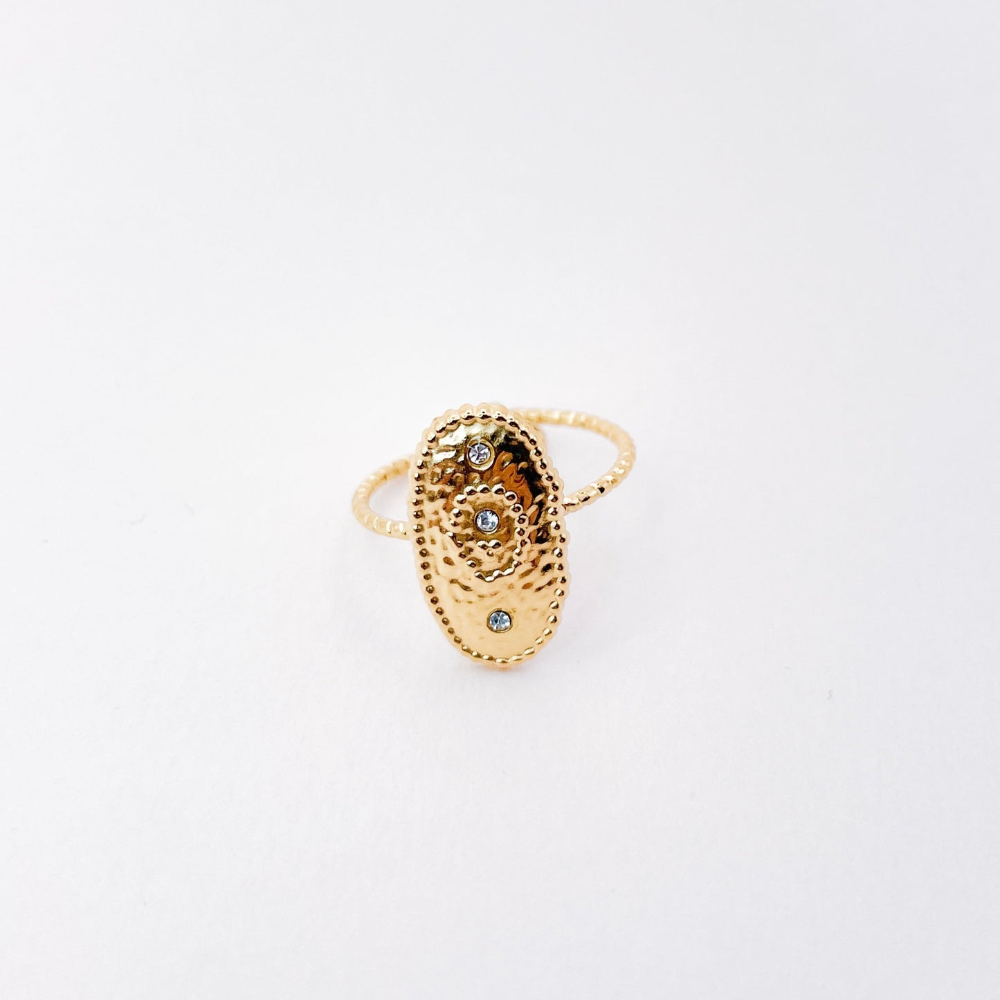 Bague a strass en acier inoxydable doré