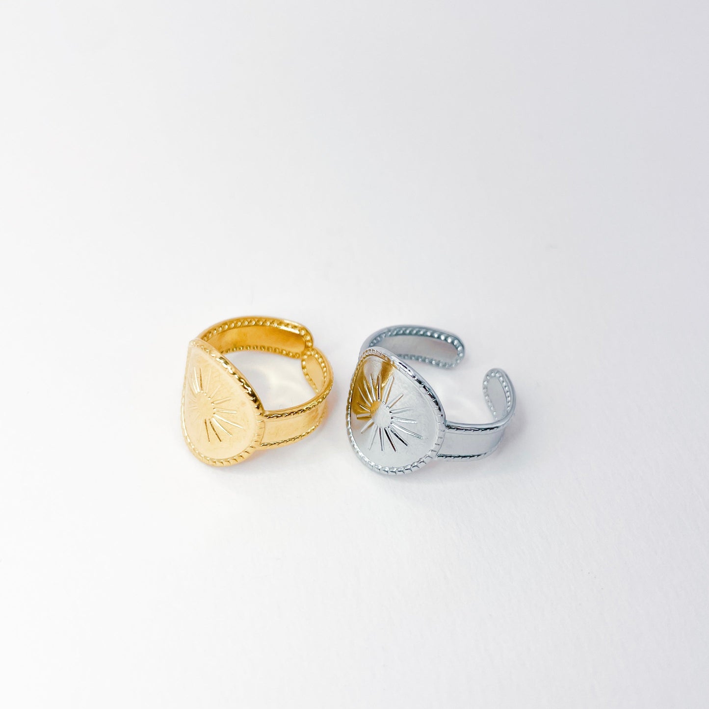 duo de bague en acier inoxydable doré et argenté. tendance, bohème, ajustable et waterproof
