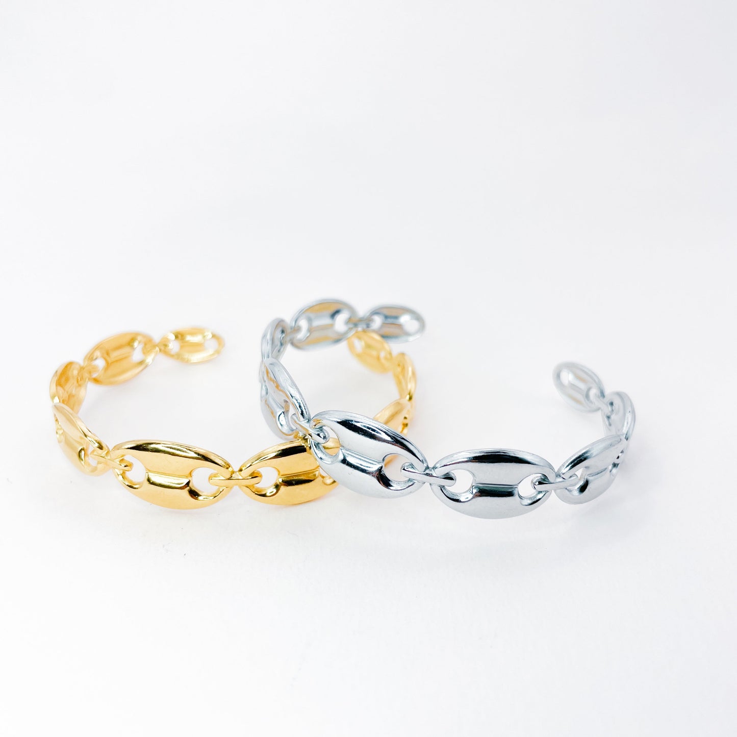 ensemble de joncs à effet gros maillons, bracelets modulable s et ajustable en acier inoxydable