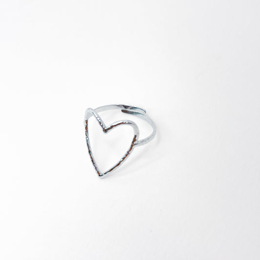 bague coeur argenté en acier inoxydable. ajustable et waterproof