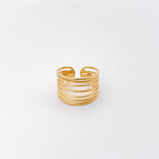 bague multirangs doré en acier inoxydable, 7 anneau x en 1. légère et ajustable. Bijoux tendance à prix doux