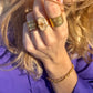 look de bague en acier inoxydable doré. larges bague bohème et tendance